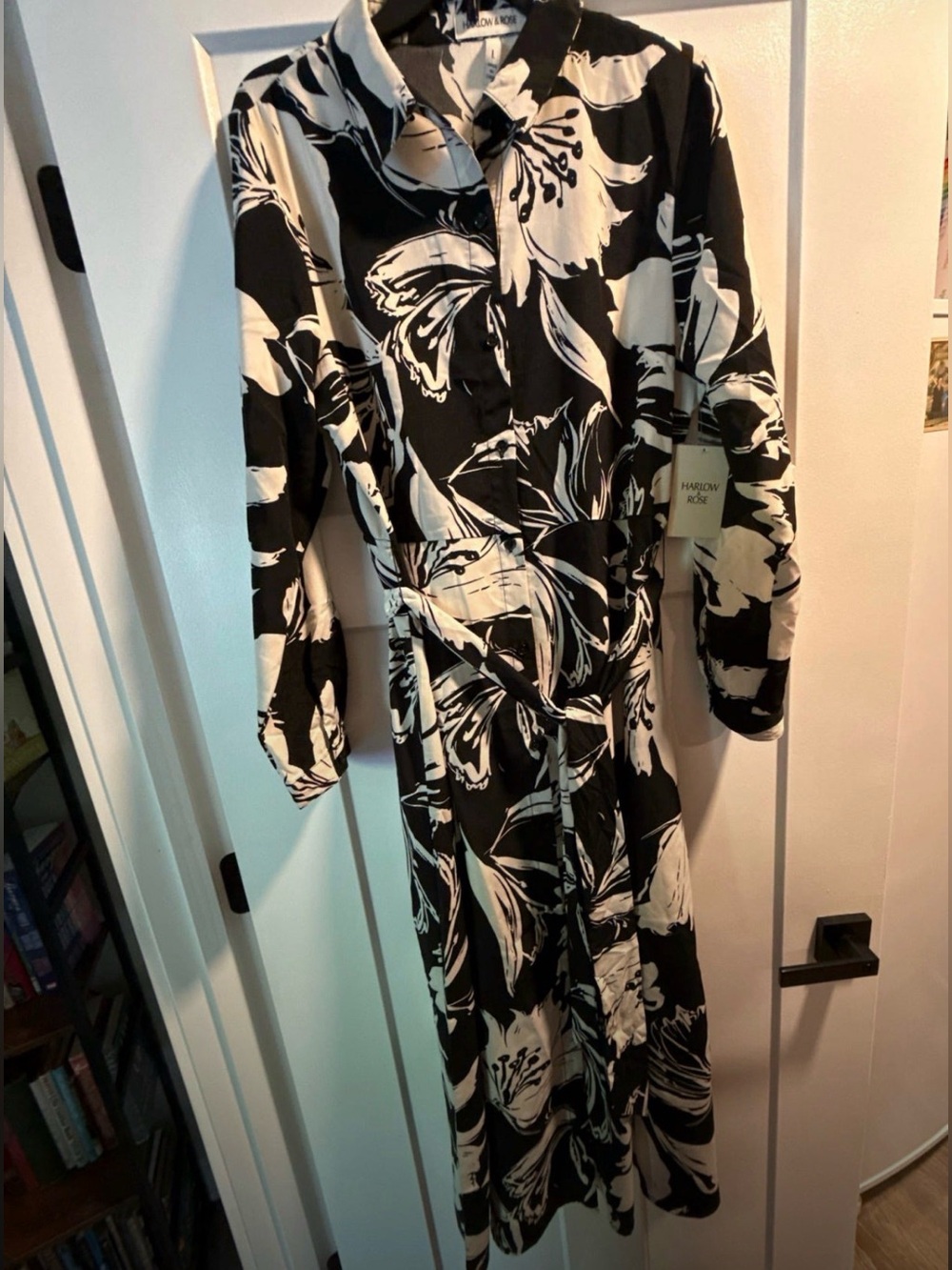 Black & White Floral Long Sleeve Maxi Dress